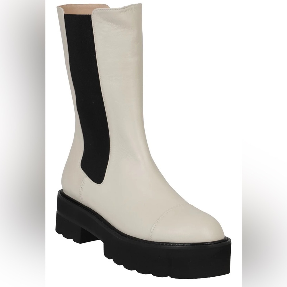 Stuart Weitzman Presley Ultralift Round Toe Platform Lug Oat White Boot 4.5 35 5